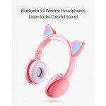 Wholesale Cat Ear Bluetooth Headphone Headset with Built in Mic, LED Luminous Light, Foldable, 3.5mm Aux In for Adults Children Home School (Hot Pink)